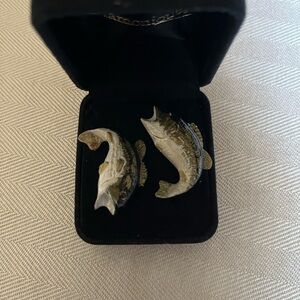Bass Fish-pierced Earrings in Gold and Silver